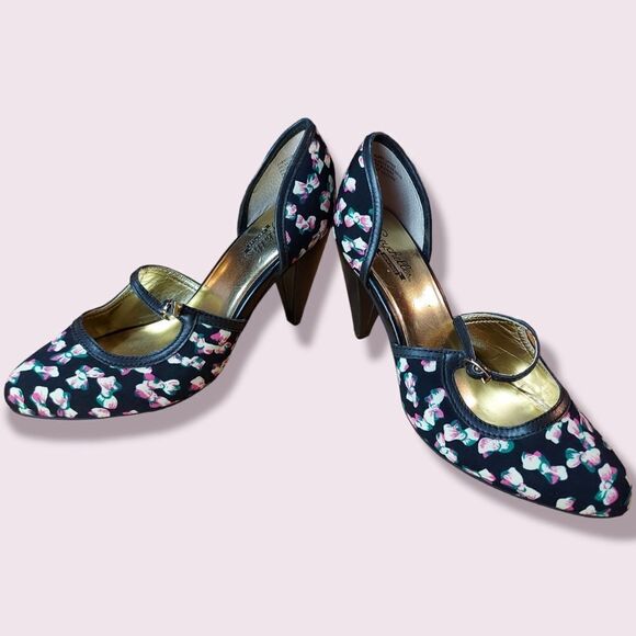 Seychelles Rockabilly Retro Pinup Black Bow Heels Size 7.5 - Picture 6 of 10